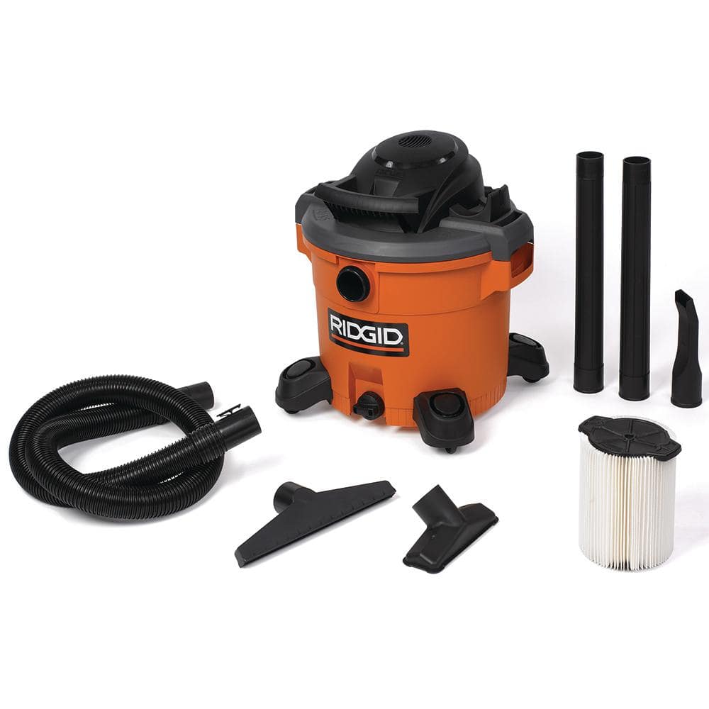 RIDGID WD1270 12-gallon wet-dry vacuum with hose, filter and accessories