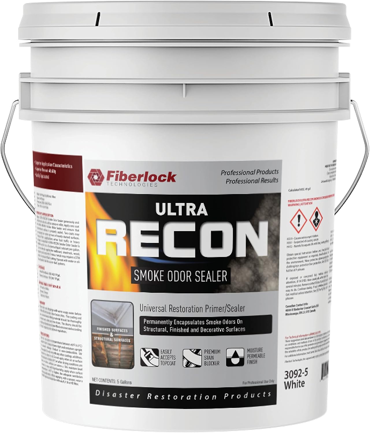 Five-gallon pail of Fiberlock ULTRA RECON Smoke Odor Sealer